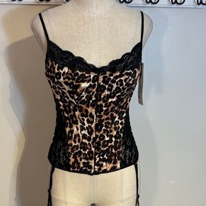 Shirley of Hollywood Animal Print Corset with Black Lace size 38 NWT